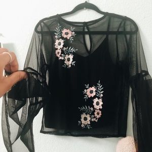hollister embroidered mesh top